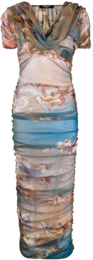 Balmain Maxi-jurk met sterrenprint Beige