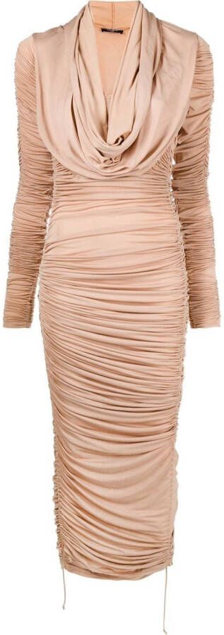 Balmain Midi-jurk met capuchon Beige