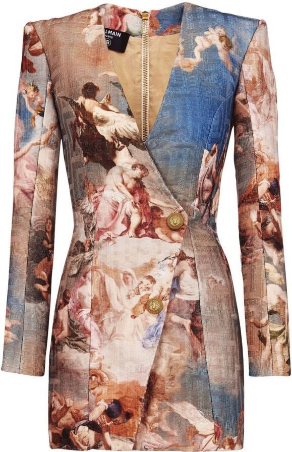 Balmain Mini-jurk met print Beige
