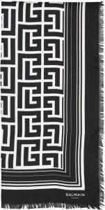 Balmain monogram-pattern silk scarf Zwart