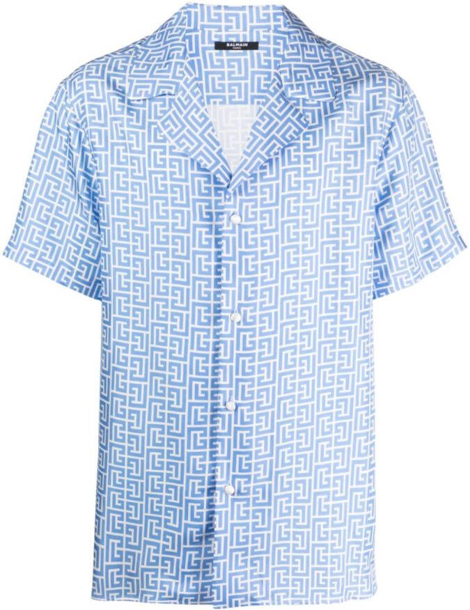 Balmain Overhemd met monogramprint Blauw