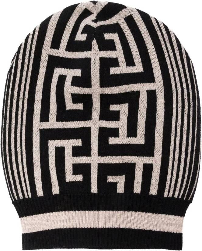 Balmain Wool beanie with monogram Zwart Dames