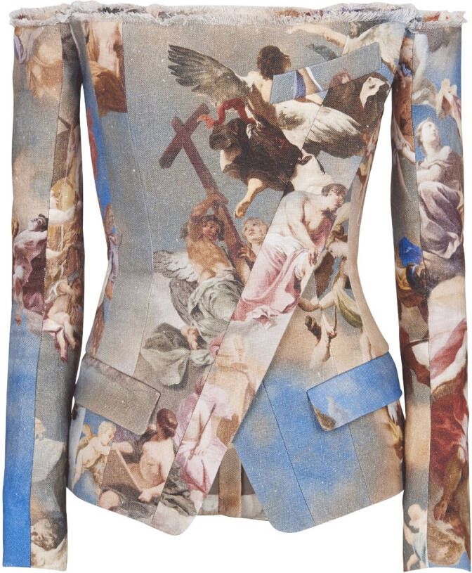 Balmain Sky printed off-the-shoulder canvas jacket Meerkleurig Dames