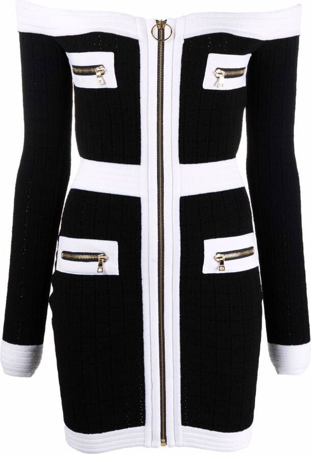 Balmain Off-shoulder jurk Zwart