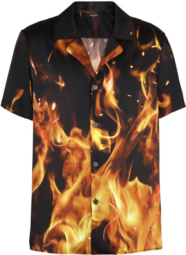 Balmain Pyjama-geïnspireerde bedrukte blouse Fire Orange Heren