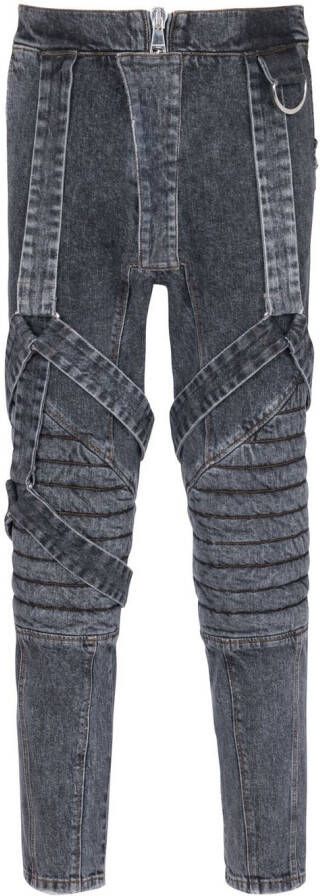 Balmain Cotton slim-fit jeans with straps Black Heren