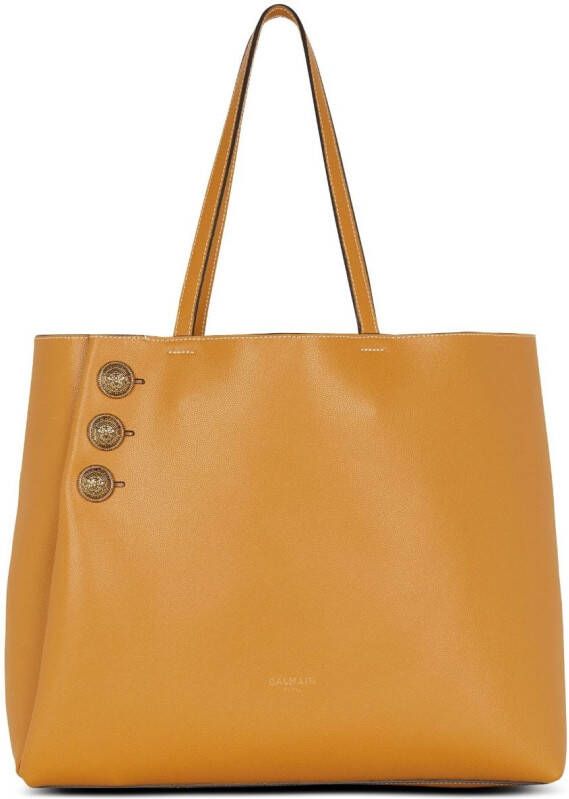 Balmain Shopper Tas Emblème van korrelig leer Brown Red Dames