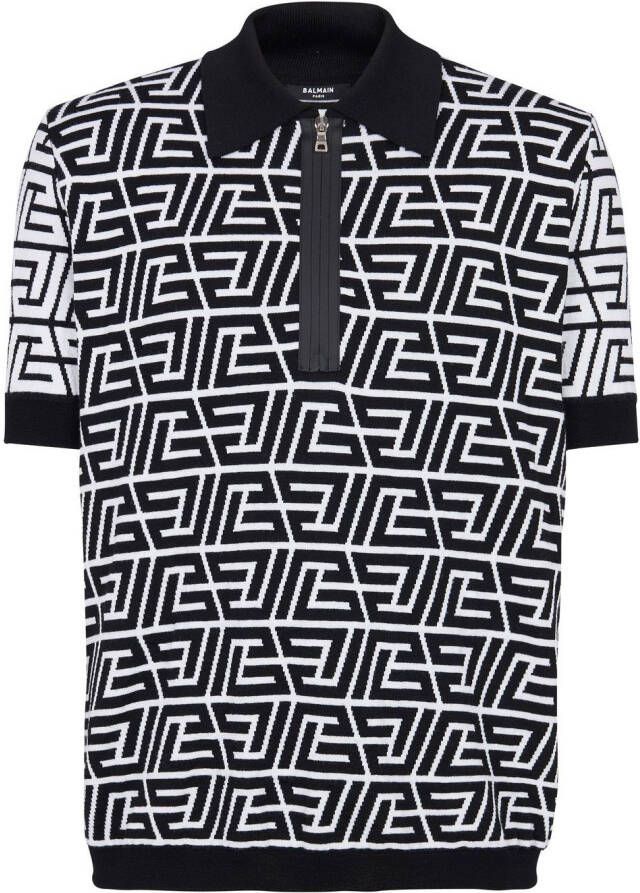 Balmain Katoenen poloshirt met piramide monogram Black Heren