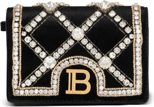 Balmain Fluwelen kaarthouder met kristalborduurwerk Black Dames