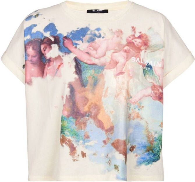 Balmain Cropped Pastel print T-shirt Meerkleurig Dames