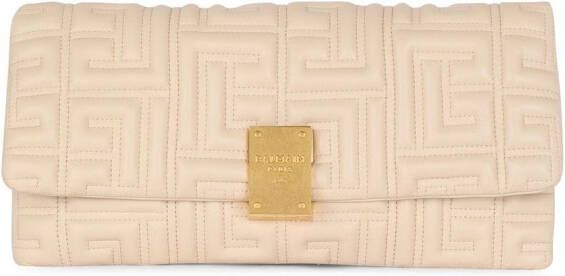 Balmain 1945 Soft quilted leather clutch bag Beige Dames