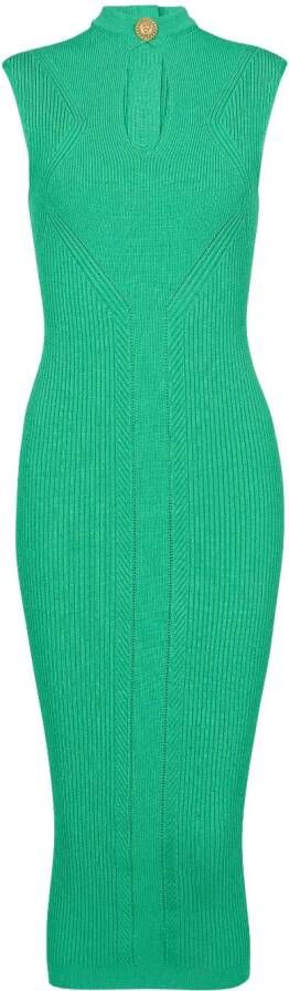 Balmain Ribgebreide midi-jurk Groen