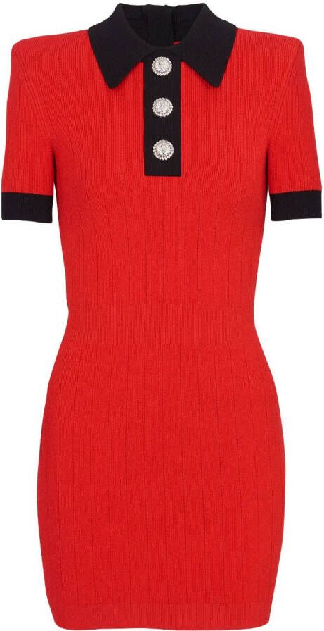 Balmain Ribgebreide mini-jurk Rood