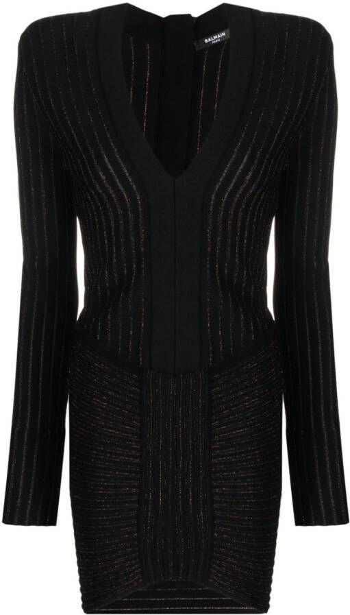 Balmain Midi-jurk met V-hals Zwart