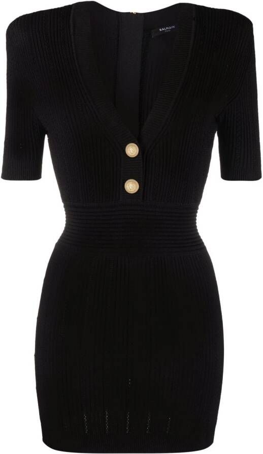Balmain Ribgebreide jurk dames Viscose Polyester 34 Zwart