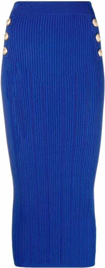 Balmain Ribgebreide kokerrok Blauw