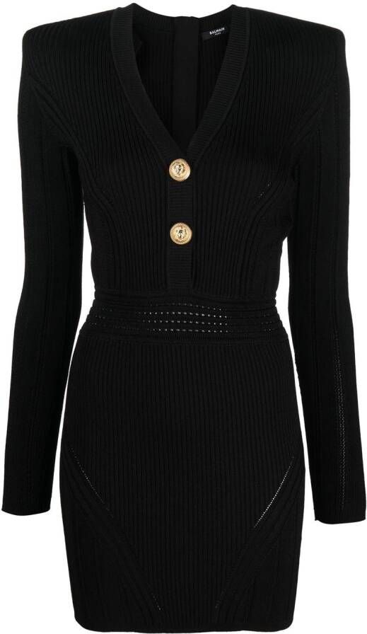Balmain Ribgebreide mini-jurk Zwart