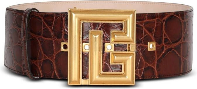 Balmain P-Belt in crocodile-print leather Bruin Dames