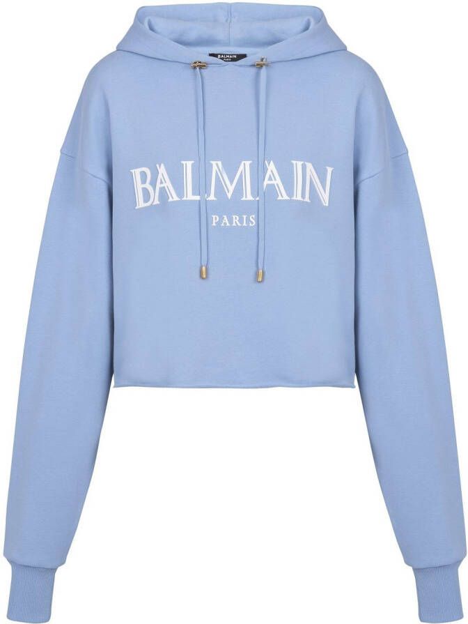 Balmain Cropped hoodie Blauw