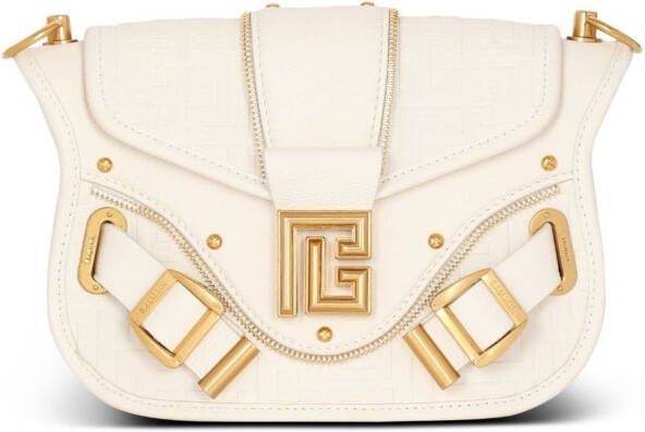 Balmain Schoudertas met logoplakkaat Beige