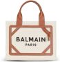 Balmain Beige Jacquard Tote Tas met Bruin Leren Rand Beige Dames - Thumbnail 1