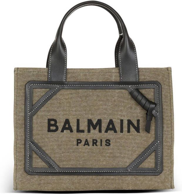 Balmain B-Army small canvas shopping bag with leather inserts Groen Dames