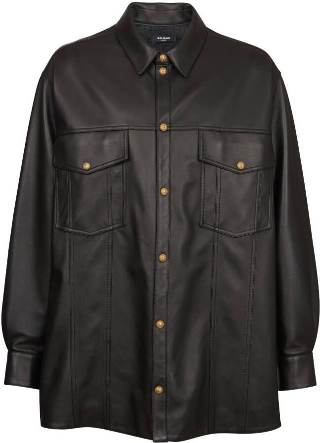 Balmain Leather overshirt Black Heren