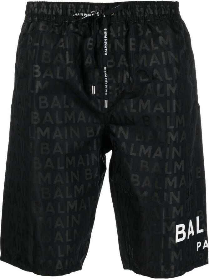 Balmain Shorts met monogramprint Zwart