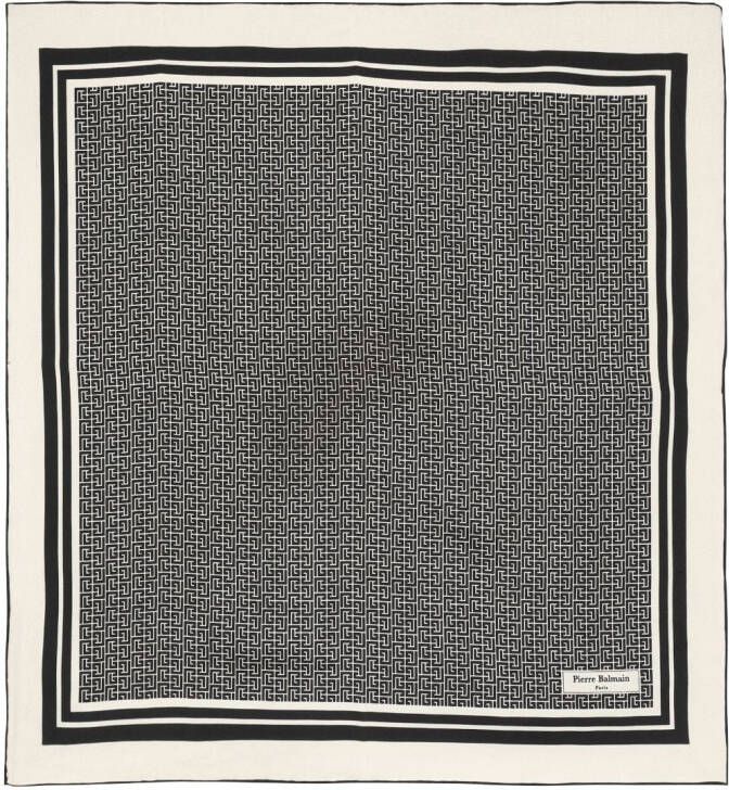 Balmain Vierkante zijden sjaal met monogramprint Black Dames