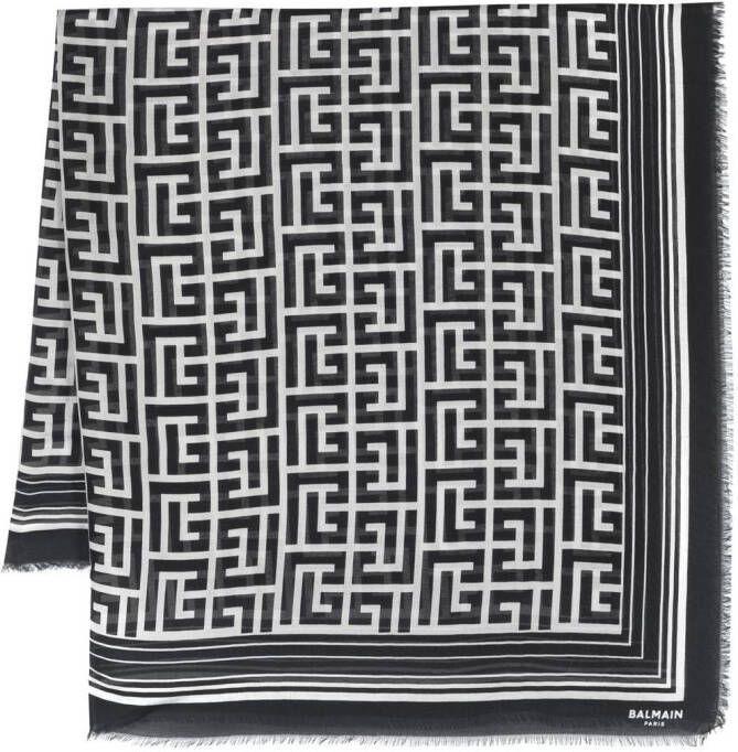 Balmain Modal scarf with monogram pattern Zwart Heren