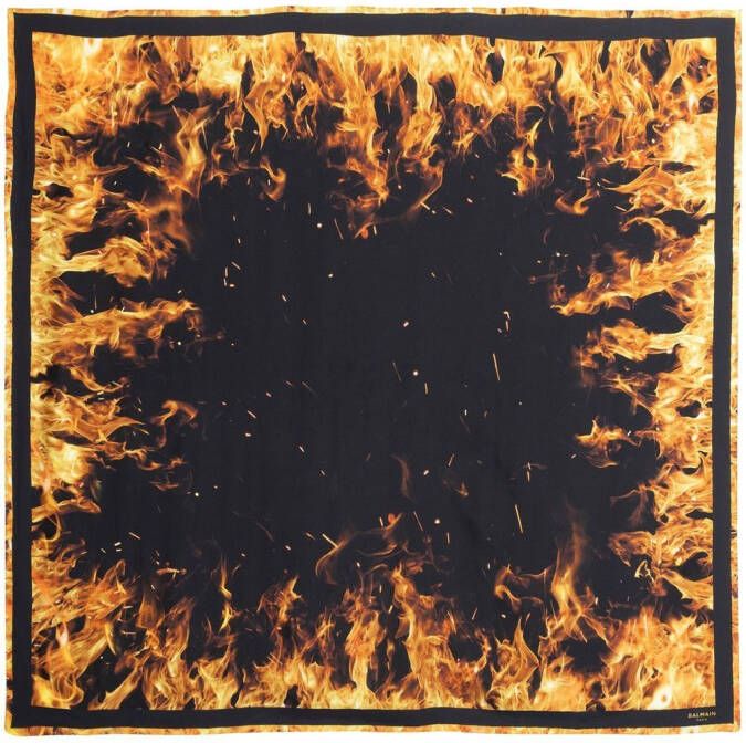 Balmain Zijden sjaal met vuurprint Orange Dames