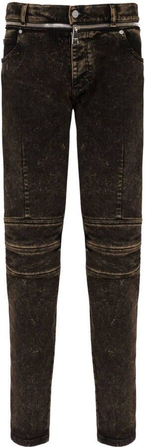 Balmain Slim-fit jeans met ritssluiting riem Black Heren