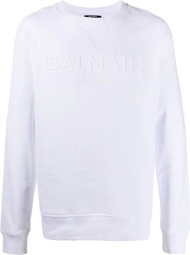 Balmain Sweater met logo reliëf heren katoen Spandex Elastane XL Wit
