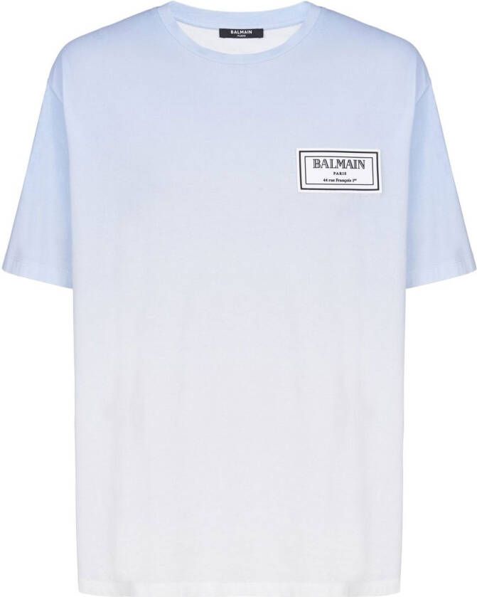 Balmain T-shirt met rubberen patch en kleurverloop Blauw Heren