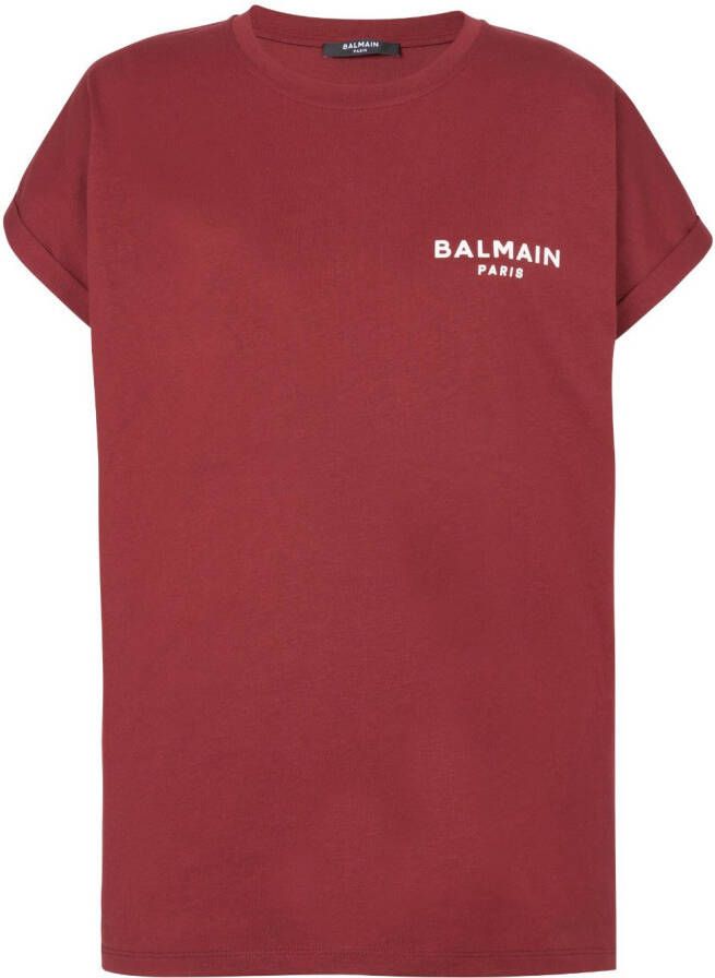 Balmain Flocked Bicolour Longline T-Shirt Rood Dames