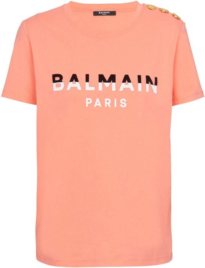 Balmain Flocked Paris T-Shirt Pink Dames