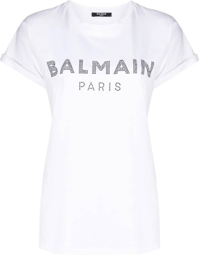Balmain Ecologisch ontworpen katoenen T-shirt met strass logo White Dames