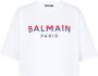 Balmain Flocked Paris cropped T-shirt Kort Paris T-shirt met flockprint Pink White Dames - Thumbnail 1