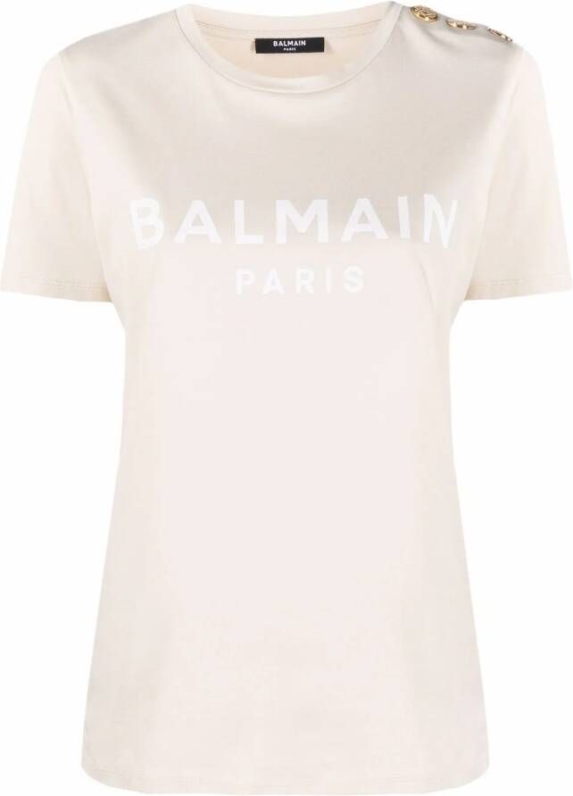 Balmain T shirt met logoprint dames katoen L Beige