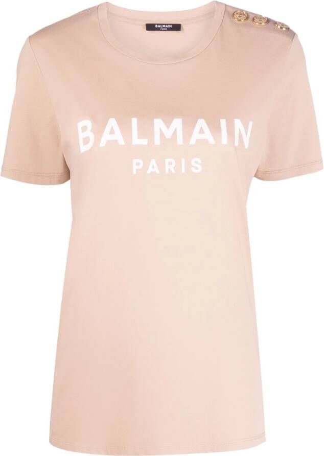Balmain T shirt met logoprint dames katoen XXS Beige