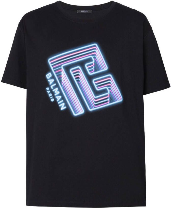 Balmain Neon Logo Print T-Shirt Neon logo T-shirt Black Heren