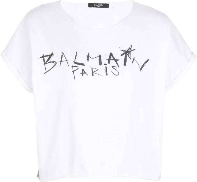 Balmain Katoenen T-shirt met graffiti print White Dames