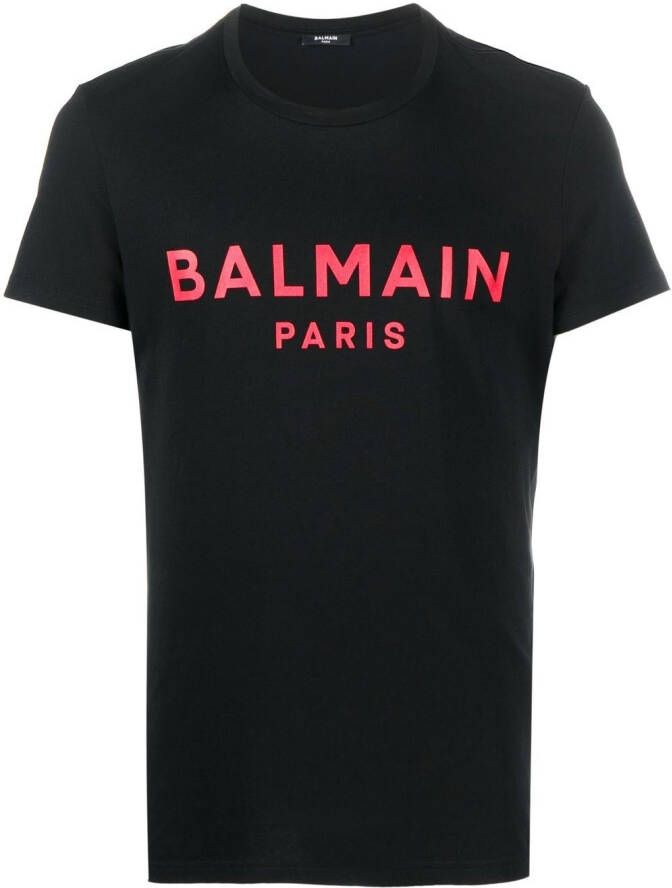Balmain Zwart Logo Print Katoenen T-Shirt Black Heren