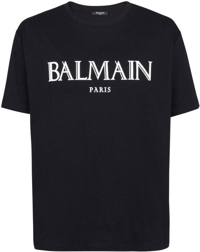 Balmain Oversized T-shirt met rubberen Romeins logo Black Heren