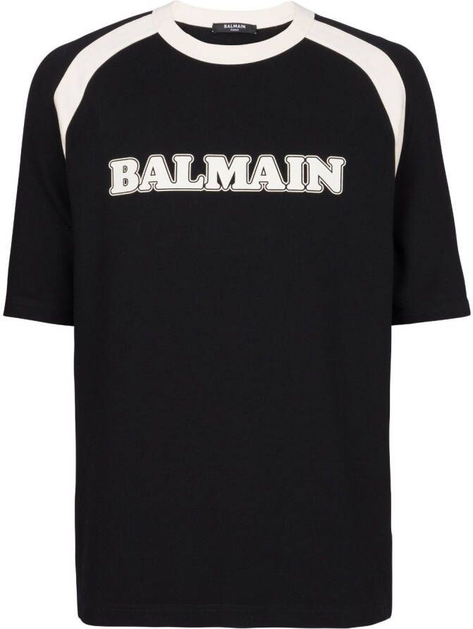 Balmain Retro Logo Jersey T-Shirt Zwart Heren