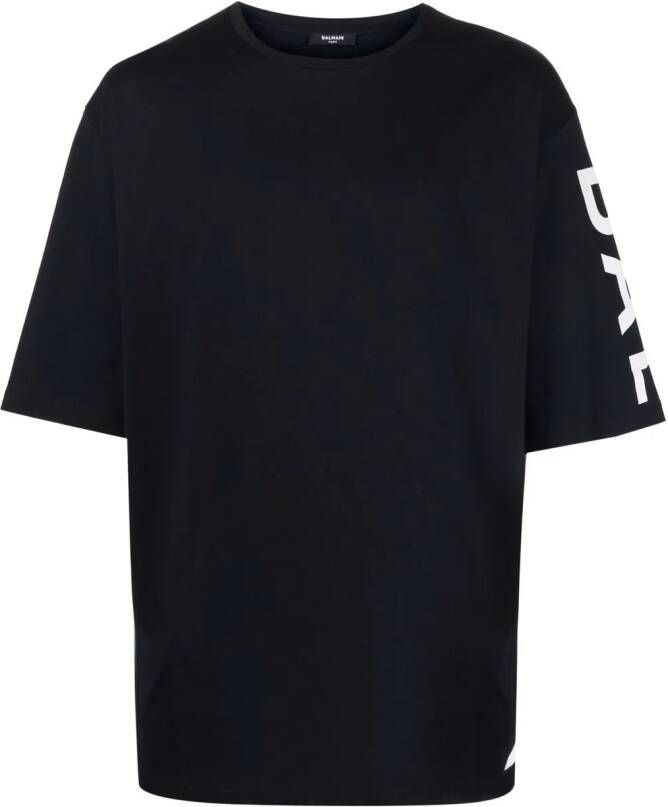 Balmain Oversized ecologisch ontworpen katoenen T-shirt met logoprint Black Heren