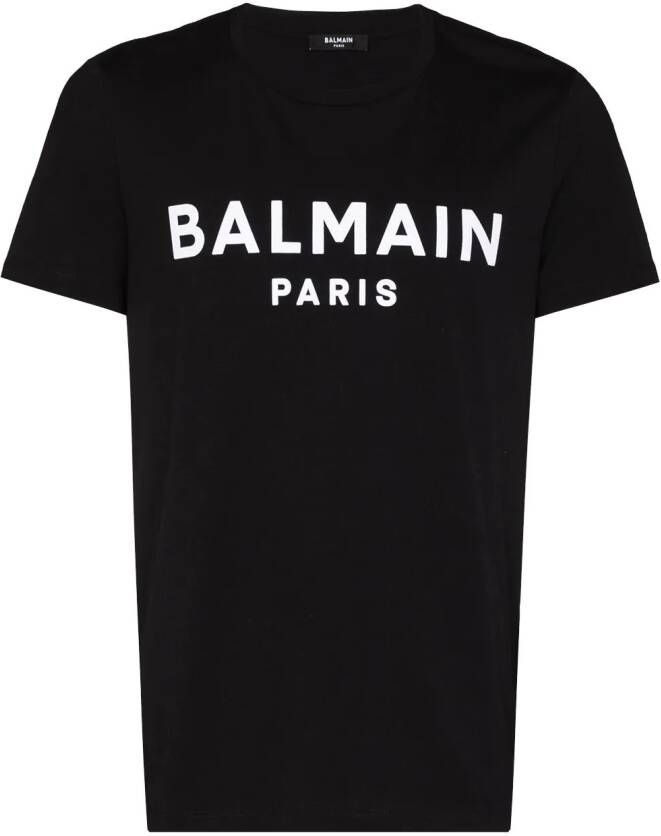 Balmain Katoenen T-shirt met fluweelachtige medaillon Black Heren