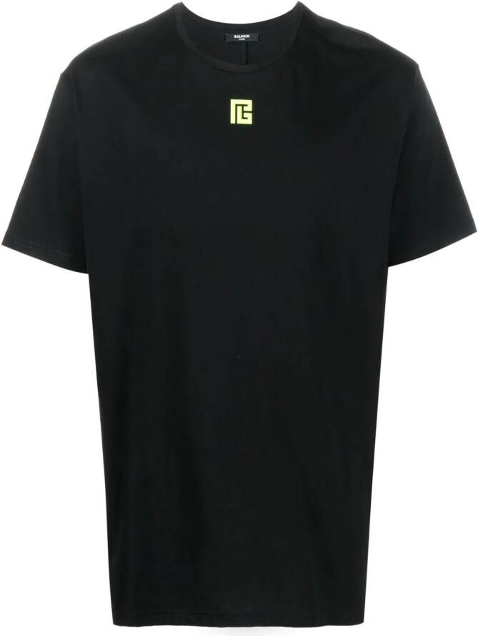 Balmain Oversized cotton T-shirt with maxi logo print on back Zwart Heren