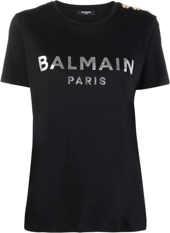 Balmain T-shirt met metallic logo Zwart