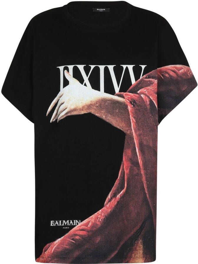 Balmain Boxy fit statue print T-shirt Zwart Heren